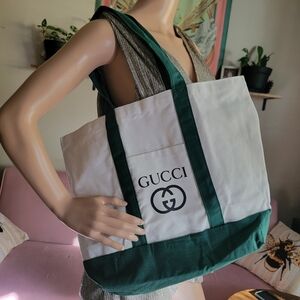 Stylish Green And White Canvas Tote Shoulder Bag